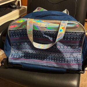 Limited Too Navy Travel Bag with Holographic Accents and Aztec Pattern